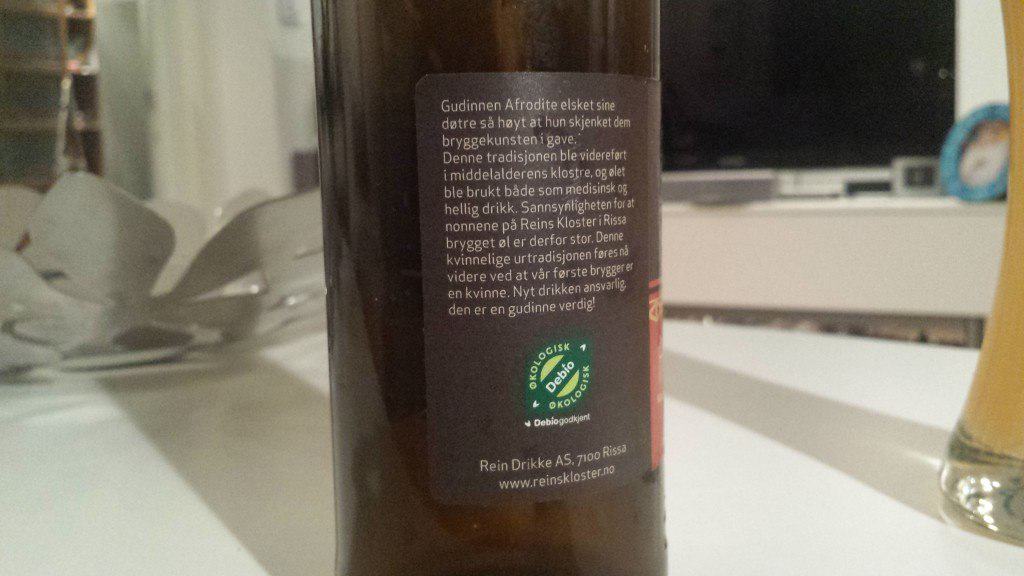 Hveteøl wheat beer from Reins Kloster, Norway - back, left