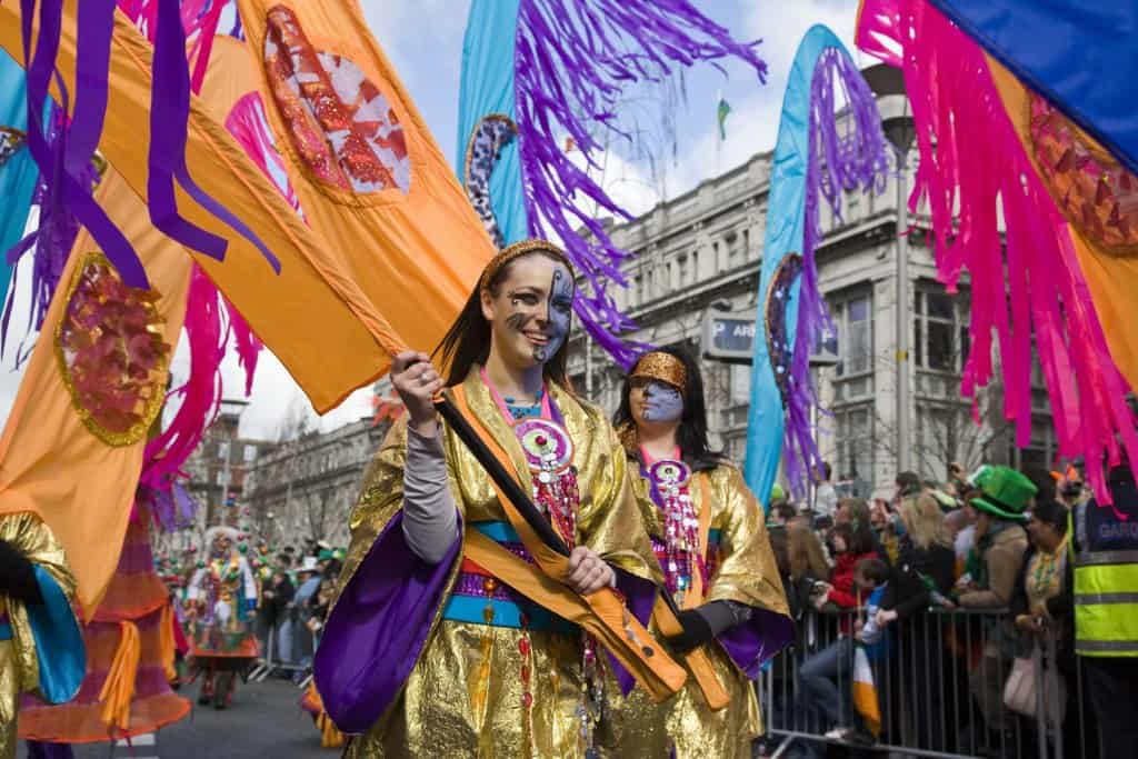 Colourful perfomers pass O'Connell Street in the St. Patrick's Festival parade
