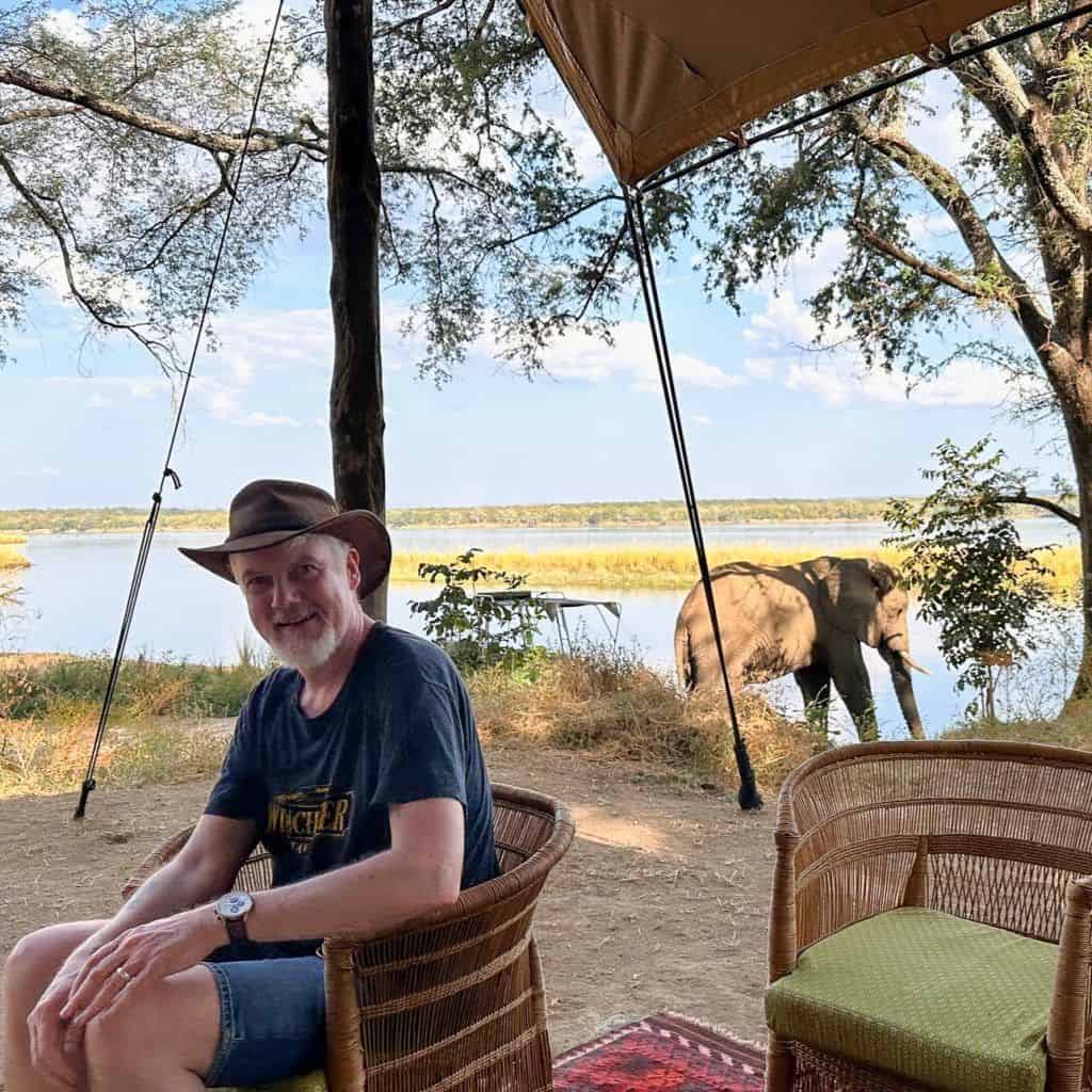 Me with elephant behind Kutali Zambia